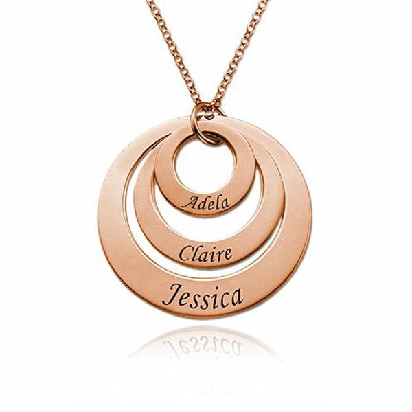 925 Sterling Silver Engraved Three Circle Name Necklace Gift Nameplate Necklace - onlyone