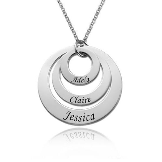 925 Sterling Silver Engraved Three Circle Name Necklace Gift Nameplate Necklace - onlyone