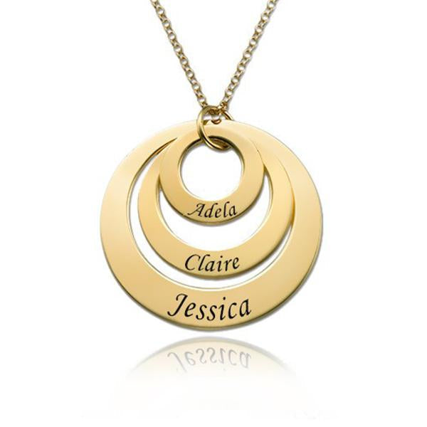 925 Sterling Silver Engraved Three Circle Name Necklace Gift Nameplate Necklace - onlyone