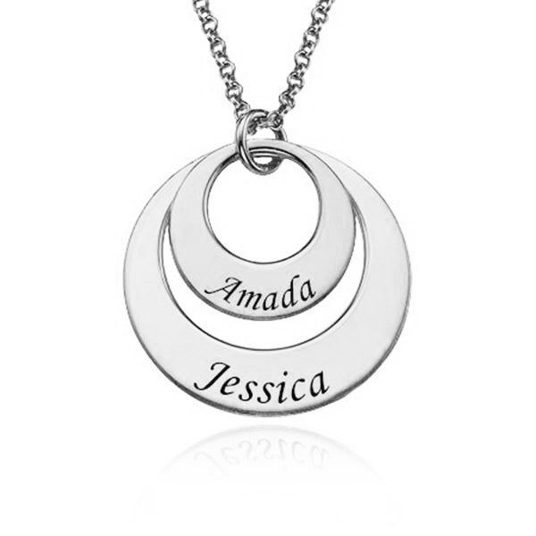 925 Sterling Silver Engraved Circle Name Necklace Nameplate Necklace - onlyone