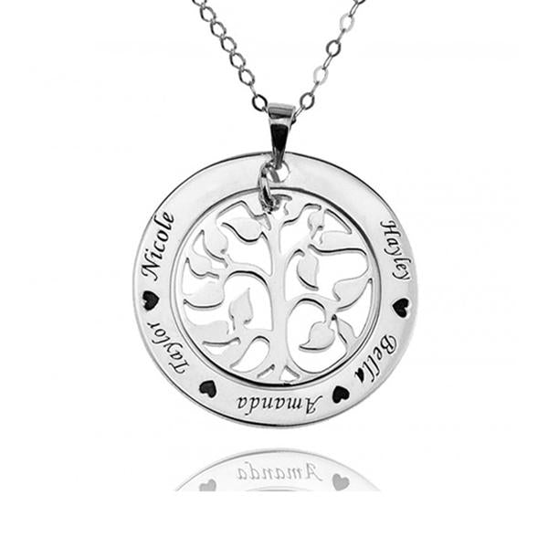 925 Sterling Silver Coin Engraved 3 Name Necklace Nameplate Necklace - onlyone