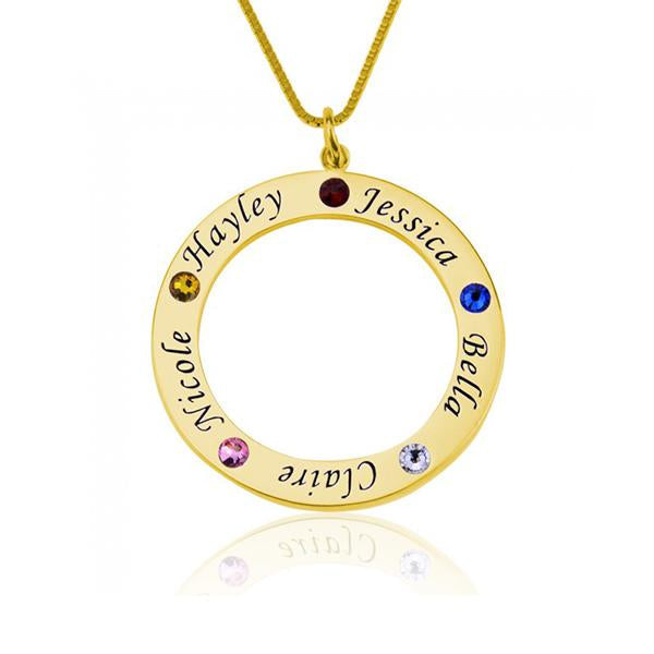 925 Sterling Silver Birthstone Engraved Circle Name Necklace Gift Nameplate Necklace - onlyone