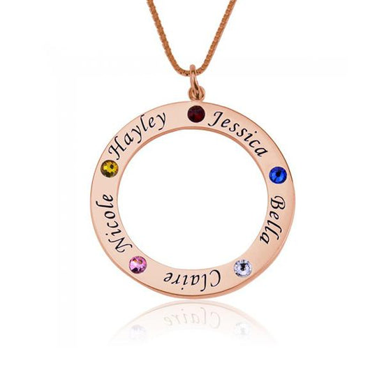 925 Sterling Silver Birthstone Engraved Circle Name Necklace Gift Nameplate Necklace - onlyone