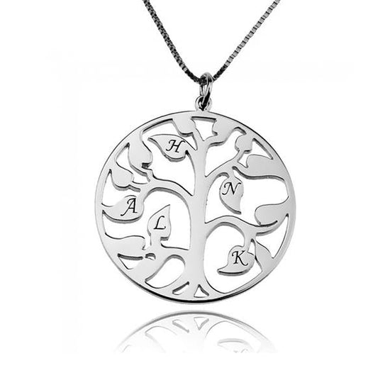 925 Sterling Silver Tree Of Life With Initial Engraved Necklace Gift For Mom - onlyone