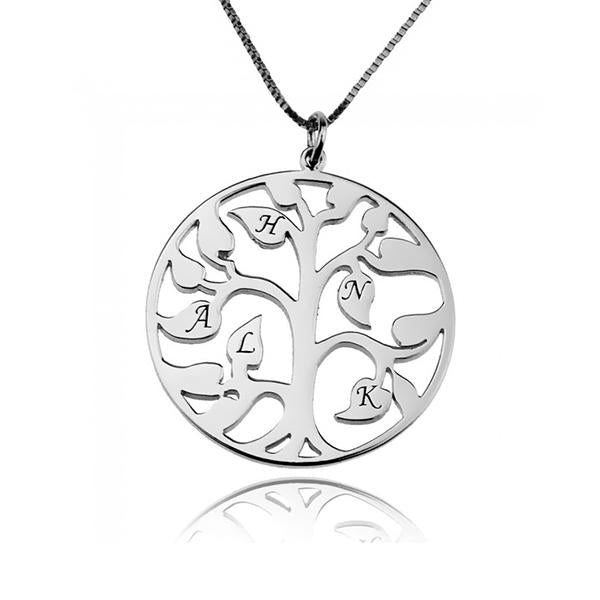 925 Sterling Silver Tree Of Life With Initial Engraved Necklace Gift For Mom - onlyone