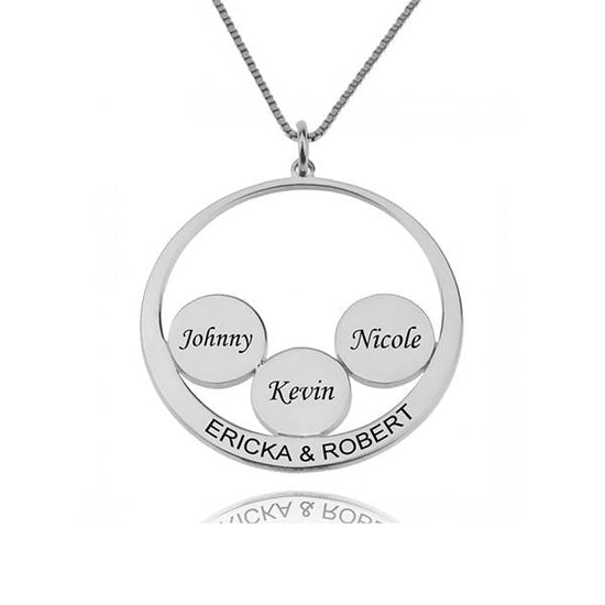 925 Sterling Silver Circle Engraved 4 Name Necklace Nameplate Necklace - onlyone