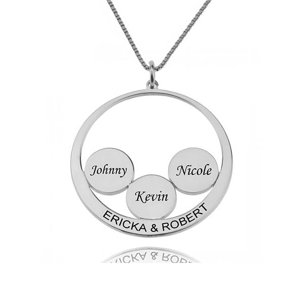 925 Sterling Silver Circle Engraved 4 Name Necklace Nameplate Necklace - onlyone