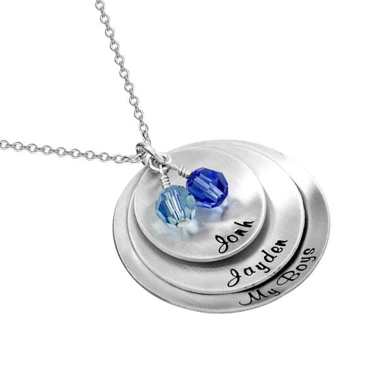 925 Sterling Silver Coin Engraved Name Necklace Nameplate Necklace With Birthstone - onlyone