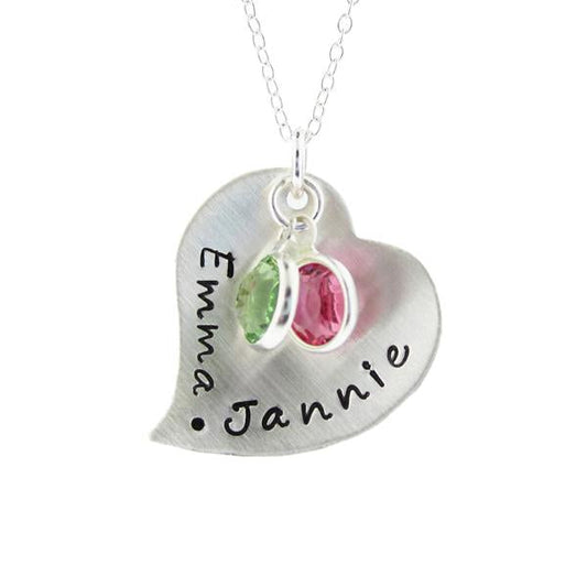 925 Sterling Silver Heart Pendant Engraved Name Necklace Nameplate Necklace With Birthstone - onlyone