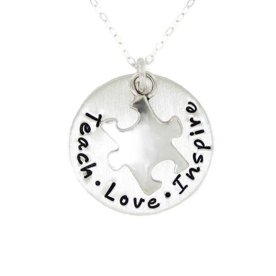 925 Sterling Silver Coin Engraved Jigsaw Puzzle Pieces Necklace - onlyone