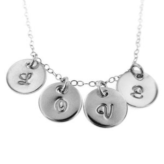 925 Sterling Silver Coin Engraved Initial Necklace - onlyone