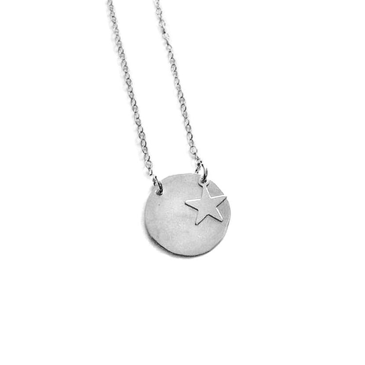 925 Sterling Silver Coin Engraved Name Necklace With Star Nameplate Necklace - onlyone