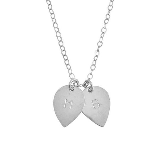 925 Sterling Silver Engraved Double Leaves Initial Necklace - onlyone