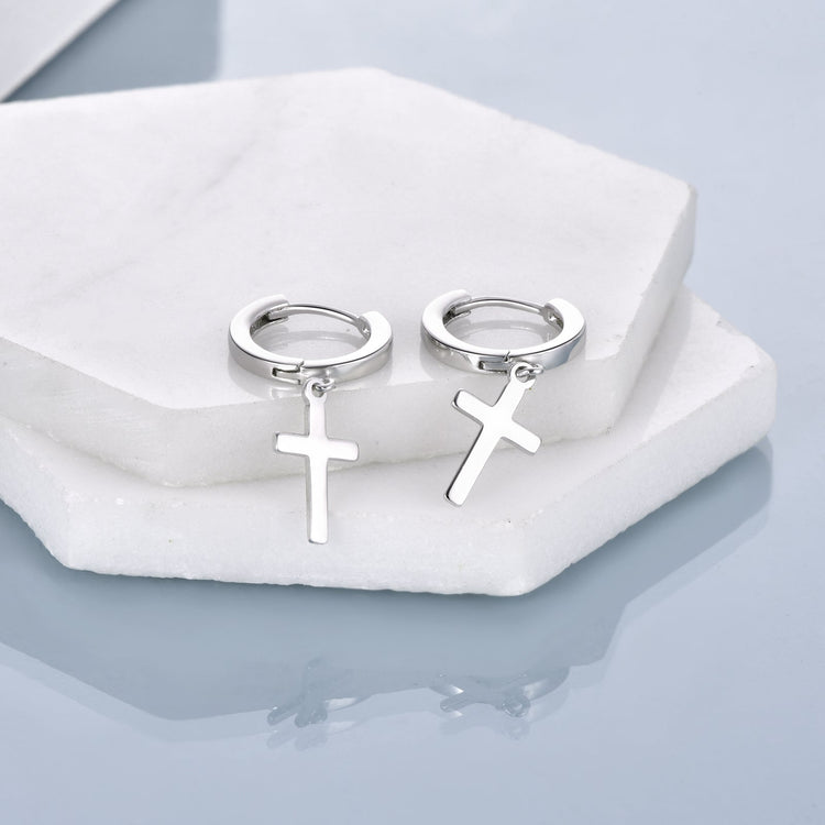 Boucles d'oreilles créoles croix en argent sterling 925