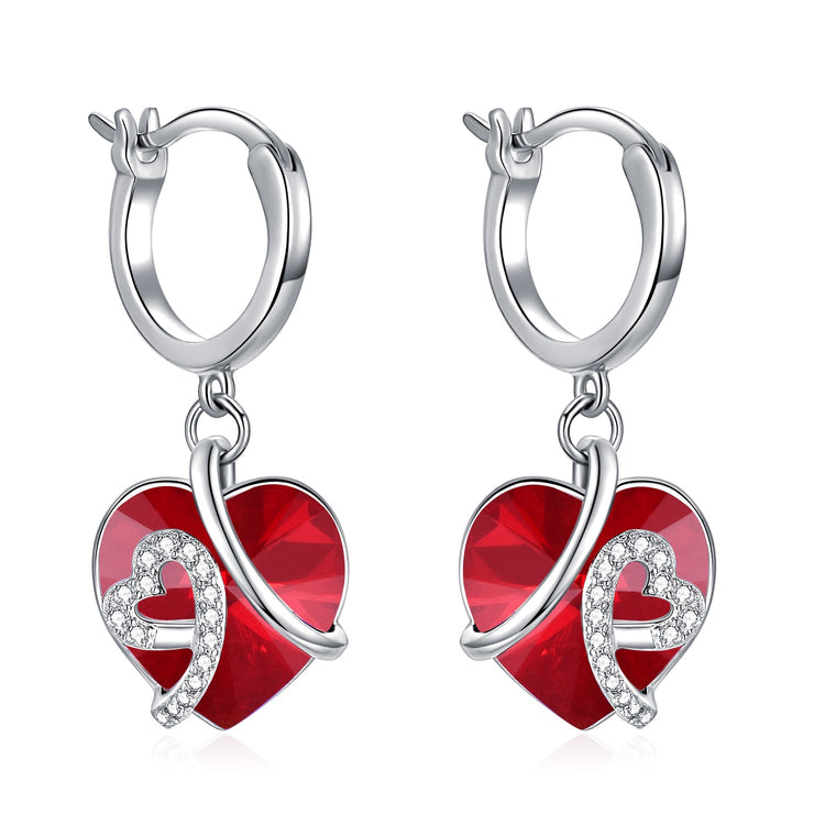 925 Sterling Silver Heart Crystal Pendant Drop Earrings