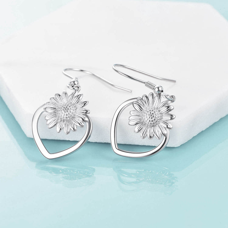 925 Sterling Silver Sunflower Dangle Drop Earrings for Women Girls