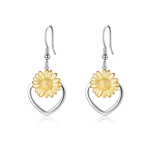 925 Sterling Silber Sonnenblume baumeln Ohrringe für Frauen Mädchen