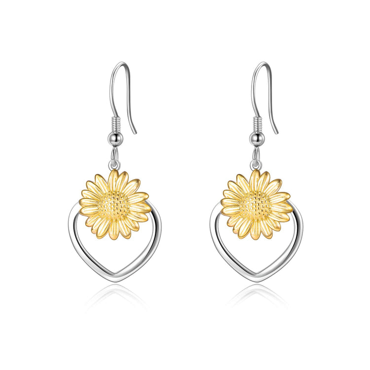 925 Sterling Silver Sunflower Dangle Drop Earrings for Women Girls