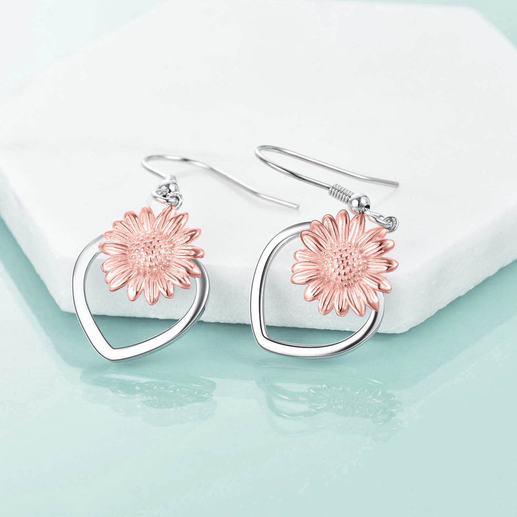 925 Sterling Silver Sunflower Dangle Drop Earrings for Women Girls