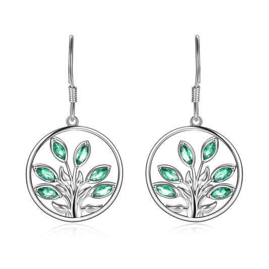 925 Sterling Silver Tree Of Life Earrings With Crystal Leaves - onlyone