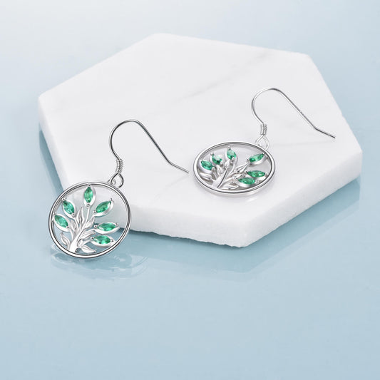 925 Sterling Silver Tree Of Life Earrings With Crystal Leaves - onlyone