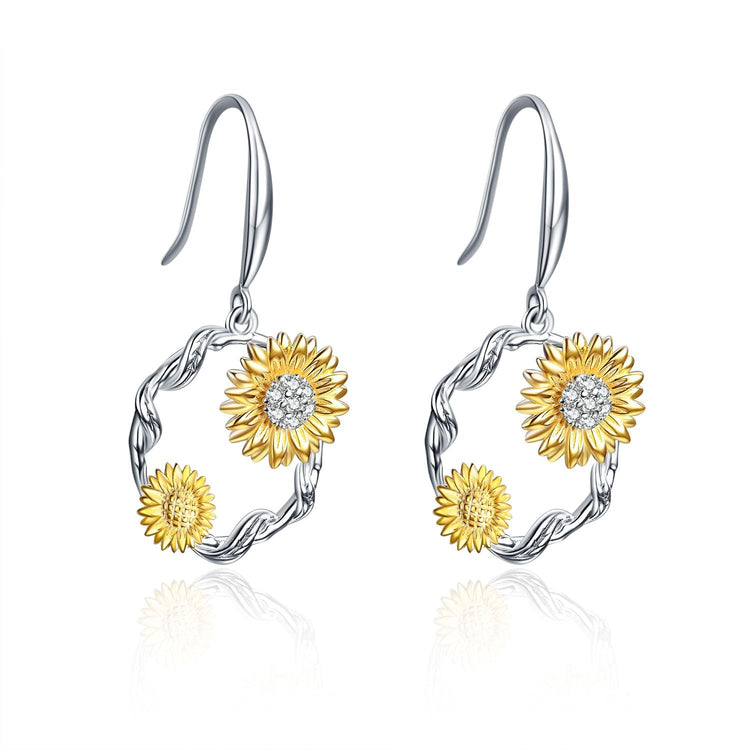 925 Sterling Silver Double Sunflowers Earrings - onlyone