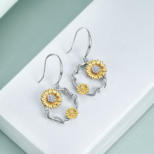 925 Sterling Silver Double Sunflowers Earrings - onlyone