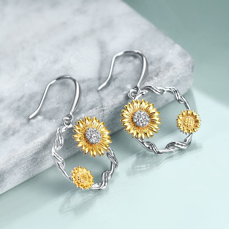 925 Sterling Silver Double Sunflowers Earrings - onlyone