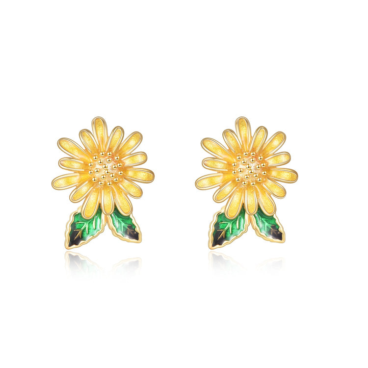 Boucles d'oreilles marguerite jaune en argent sterling 925 cadeau pour elle