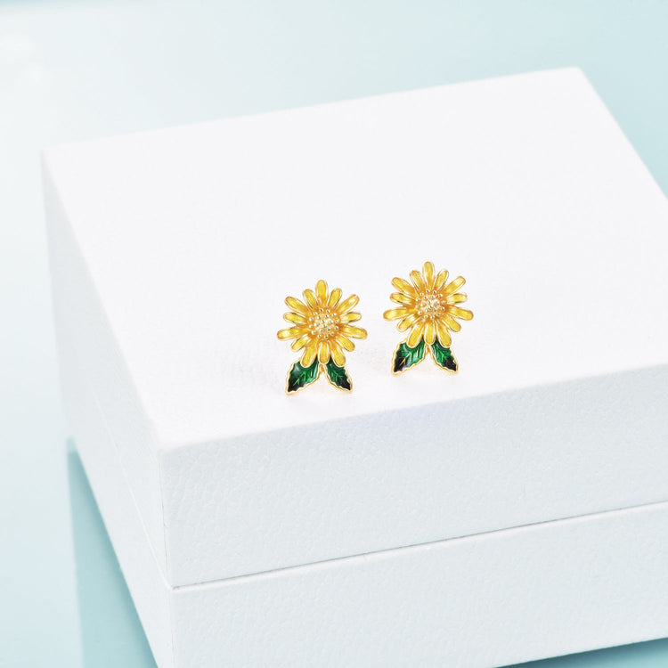 Boucles d'oreilles marguerite jaune en argent sterling 925 cadeau pour elle