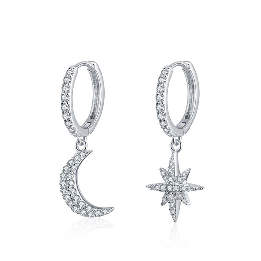 925 sterling silver moon and stars fashion earrings - onlyone