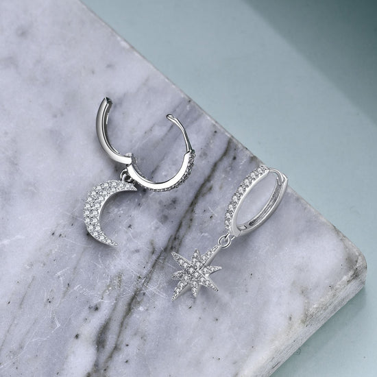 925 sterling silver moon and stars fashion earrings - onlyone