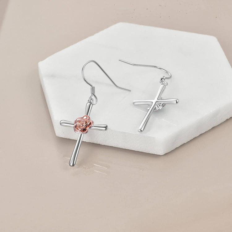 925 Sterling Silver Flower Cross Earrings - onlyone