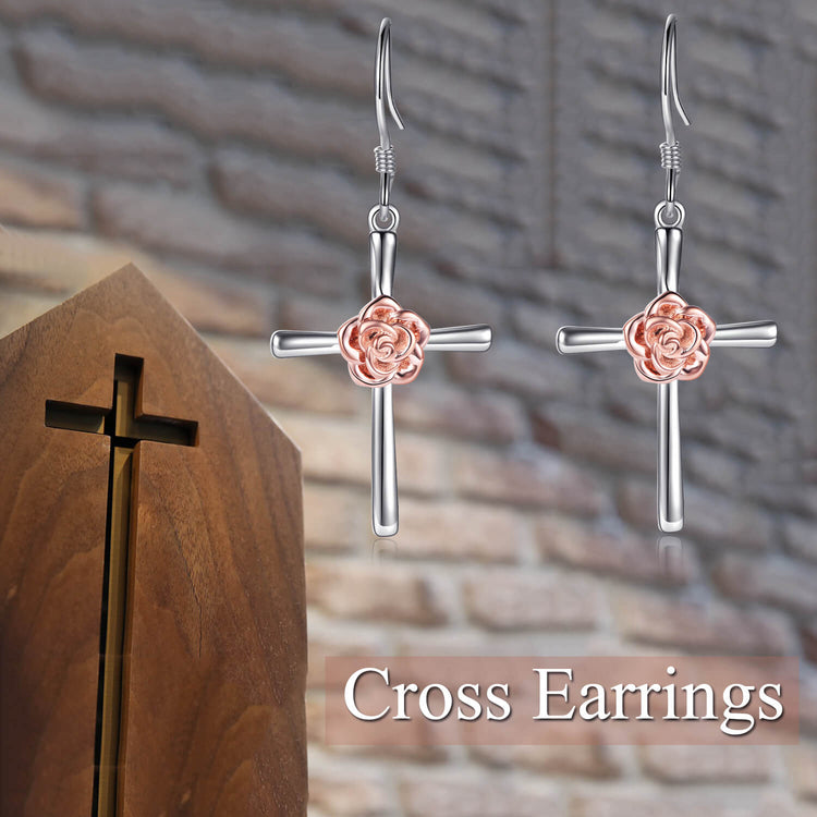 925 Sterling Silver Flower Cross Earrings - onlyone