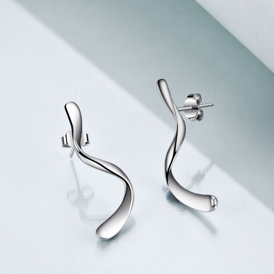 925 Sterling Silver Simple Curved Earrings - onlyone