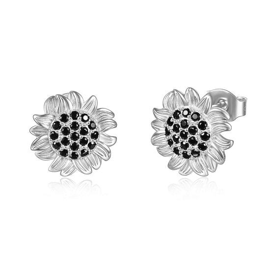 925 Sterling Silver Sunflower Stud Earrings With Zirconia Seed - onlyone