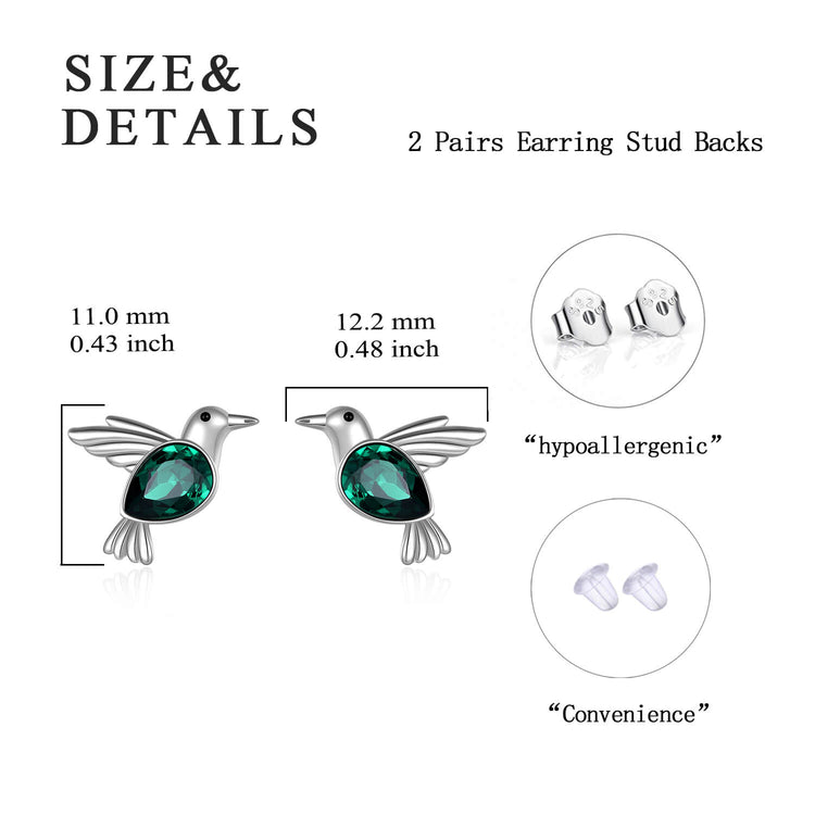 925 Sterling Silver Stud Hummingbird Earrings