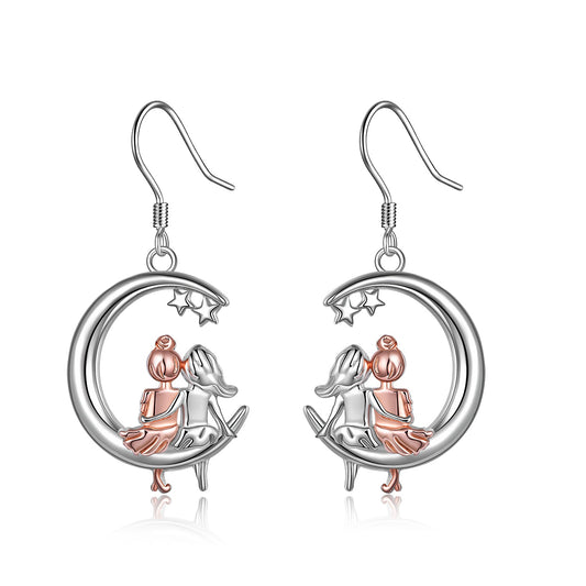 925 Sterling Silver BFF Dangle Sister Earrings