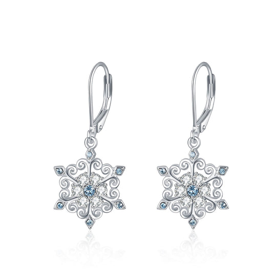 925 Sterling Silver Snowflake Leverback Earrings With Crystal