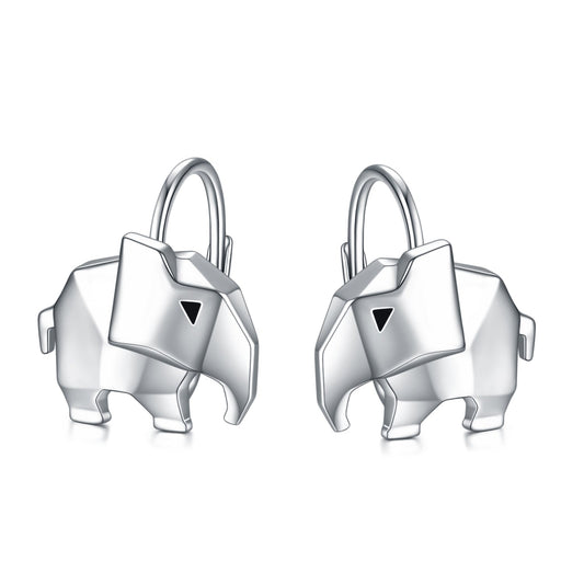 925 Sterling Silver Tiny Geometric 3D Origami Good Luck Wise Elephant Earrings