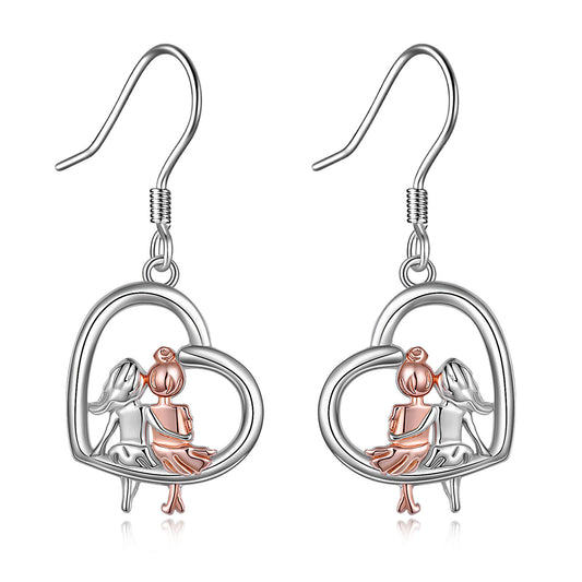 925 Sterling Silver BFF Heart Pendant Earrings