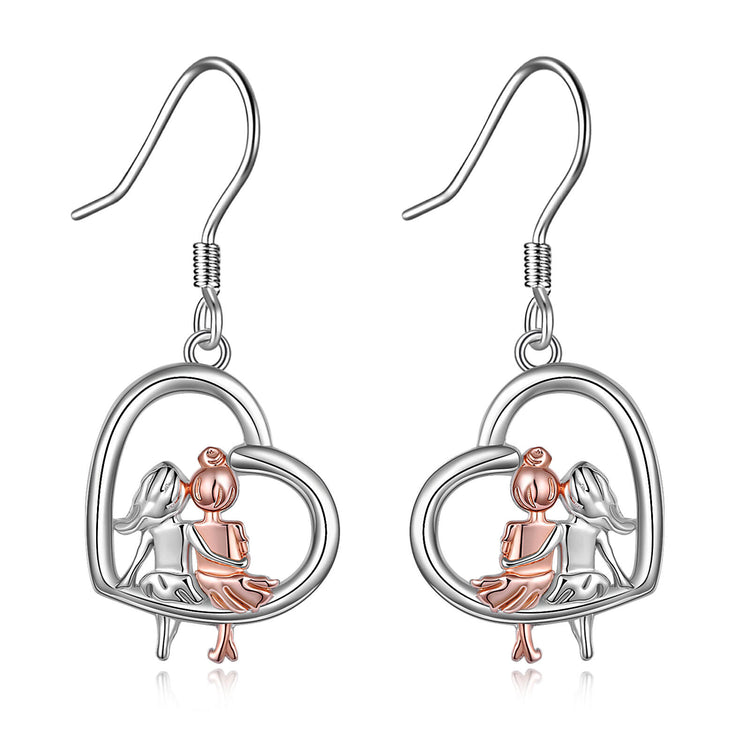 Boucles d'oreilles pendantes coeur BFF en argent sterling 925