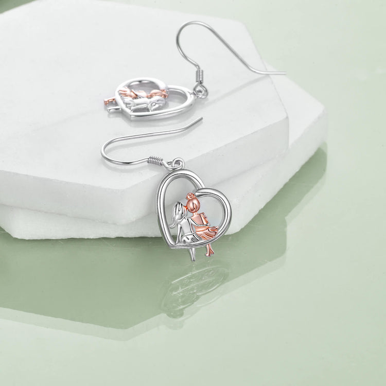 Boucles d'oreilles pendantes coeur BFF en argent sterling 925