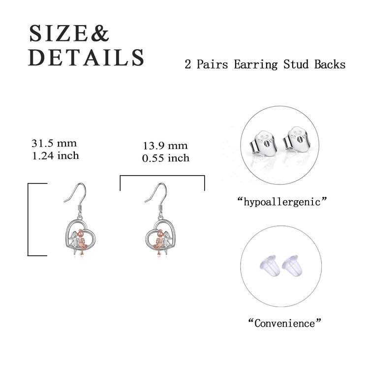 Boucles d'oreilles pendantes coeur BFF en argent sterling 925