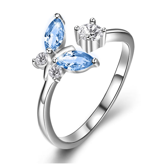 925 Sterling Silver Butterfly Blue Crystal Ring - onlyone