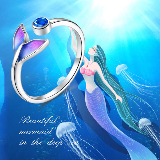 925 Sterling Silver Mermaid Fishtail Adjustable Ring - onlyone