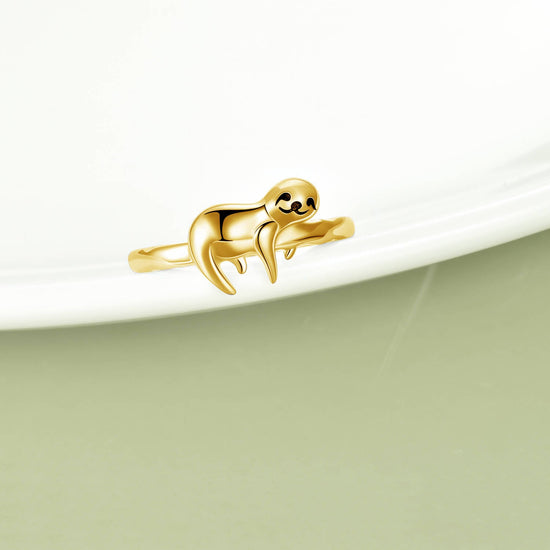 925 Sterling Silver Gold Cute Sloth Ring - onlyone