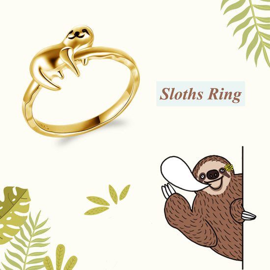 925 Sterling Silver Gold Cute Sloth Ring - onlyone