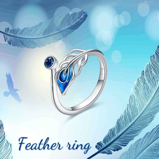 925 Sterling silver hollow feather fashion ring adjustable ring - onlyone