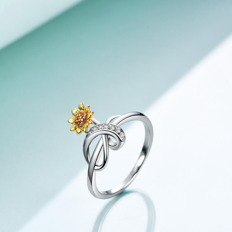 925 Sterling Silver Zirconia Sunflower Ring - onlyone